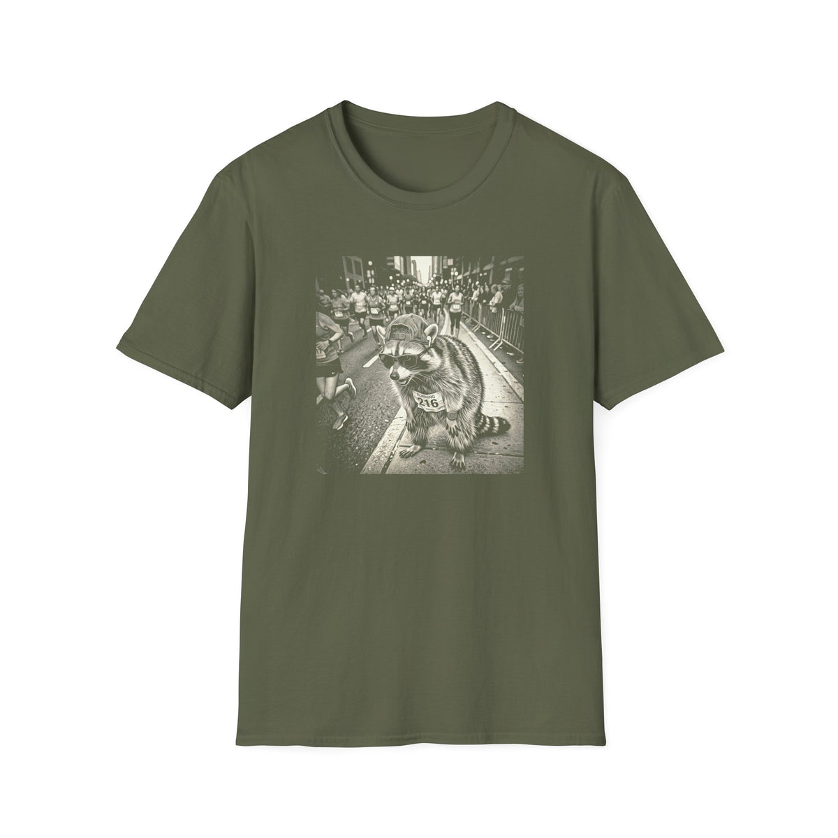 Tired Raccoon Runner BW T-Shirt
