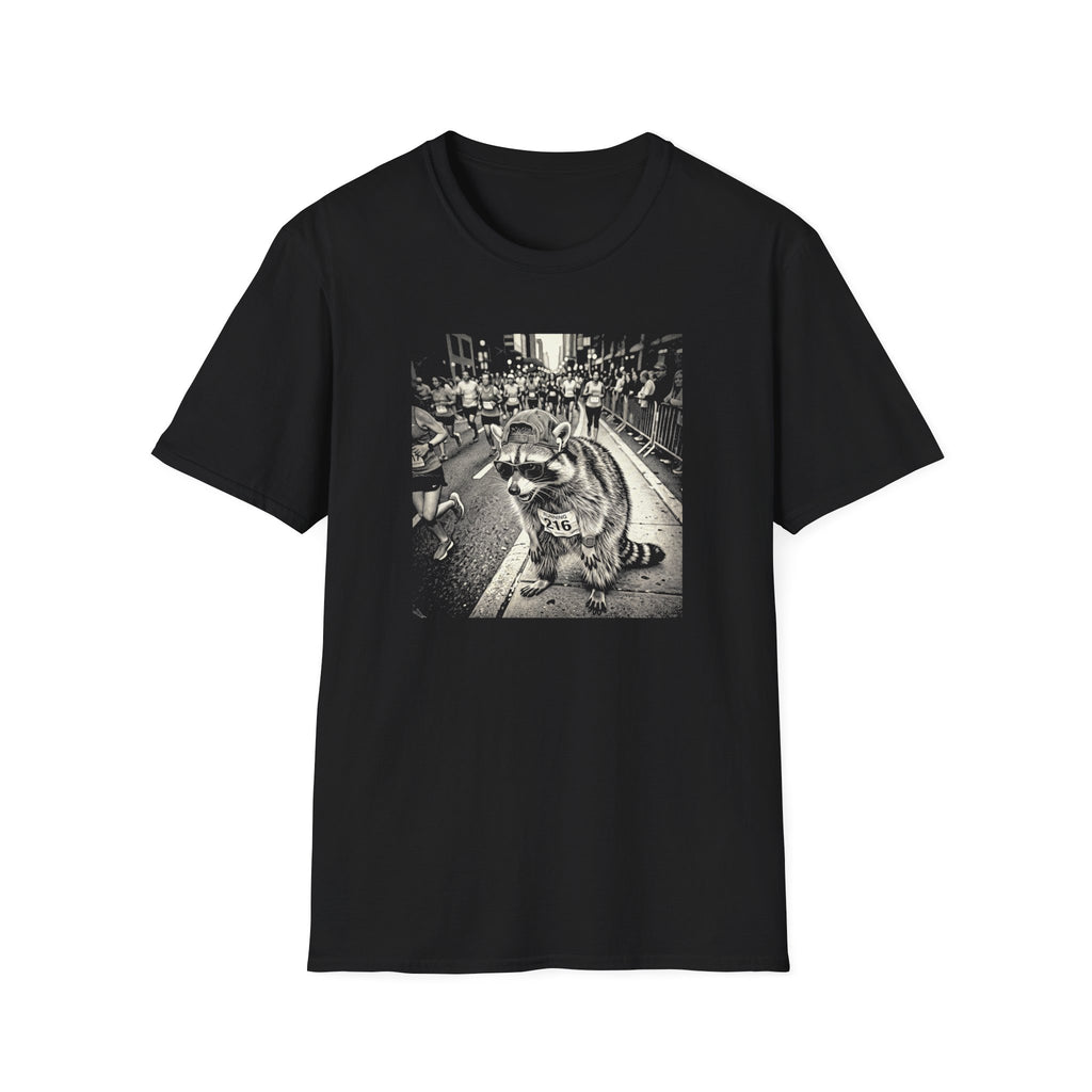 Tired Raccoon Runner BW T-Shirt