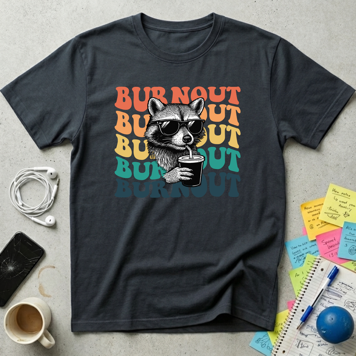Burnout Retro Sunset - Chill Raccoon T-Shirt